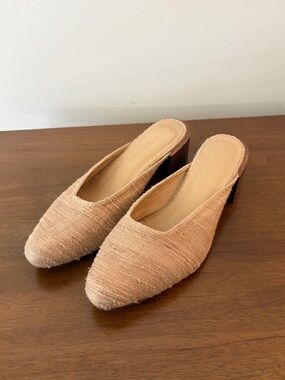 Mari Giudicelli Raw Silk “Leblon Mule” with Wooden Heel